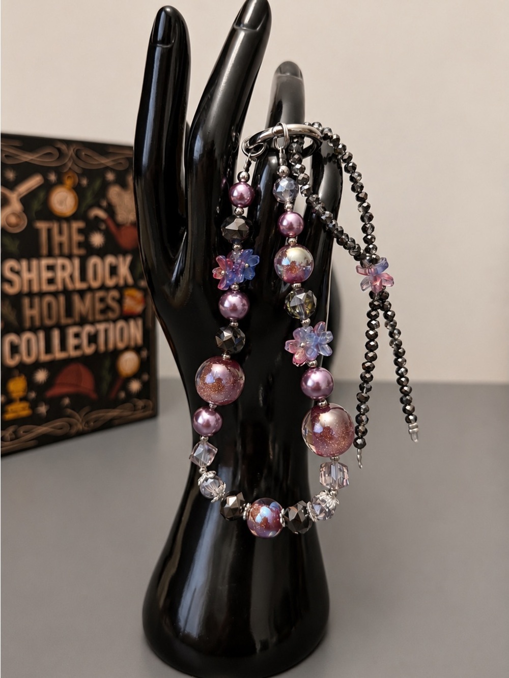 Purple Beaded Bag Charm, Phone Charm, Kawaii Purse Charm, Wrist Strap Gift